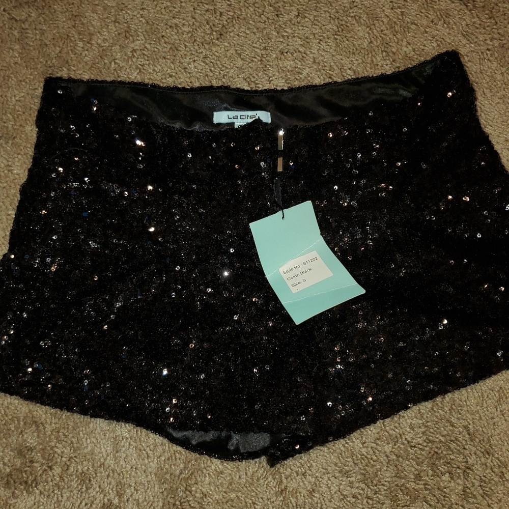 La Cite Black Sequin Shorts Size S